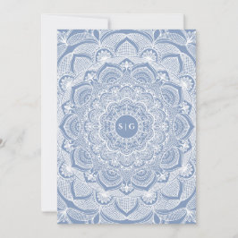 Ornate White blommigt snöre damsty Blue mandala Inbjudningar