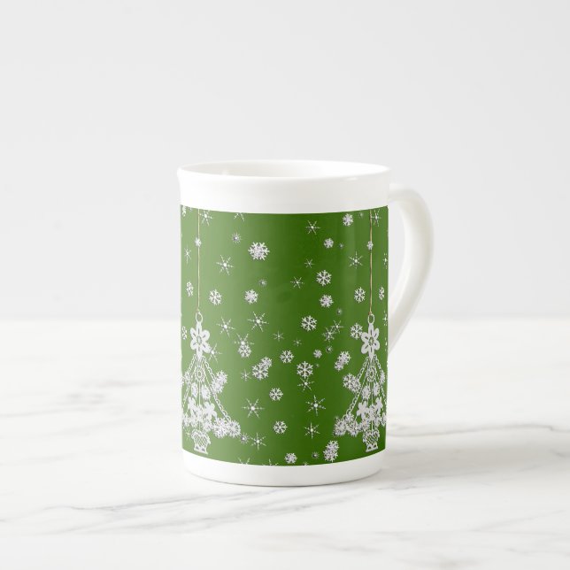 Ornate White Julgran & Snöflingor Benporslin Mugg (Framsida höger)