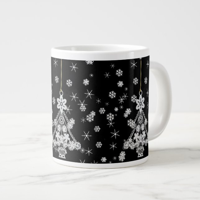 Ornate White Julgran & Snöflingor Jumbo Mugg (Framsida höger)