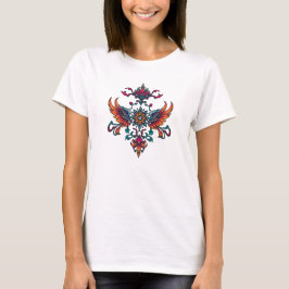 Ornate Winged Blommigt Emblem T Shirt