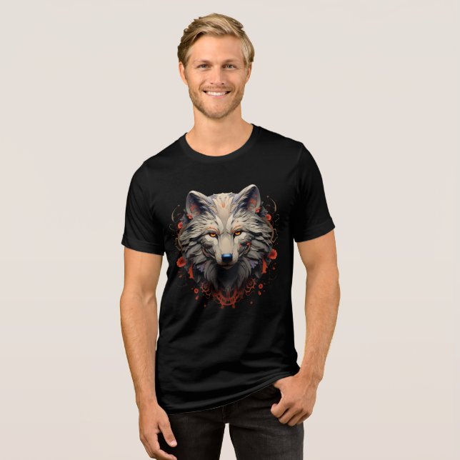 Ornate Wolf Face – Floral Fantasy Design T Shirt (Framsida Full)