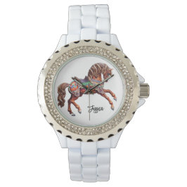 Ornate Wooden Carousel Horse Armbandsur