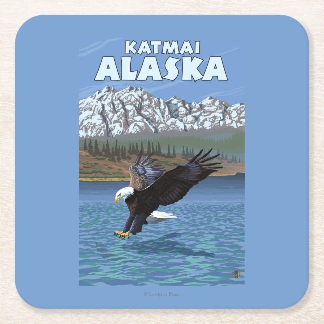 Örndykning - Katmai, Alaska Underlägg Papper Kvadrat (Framsidan)