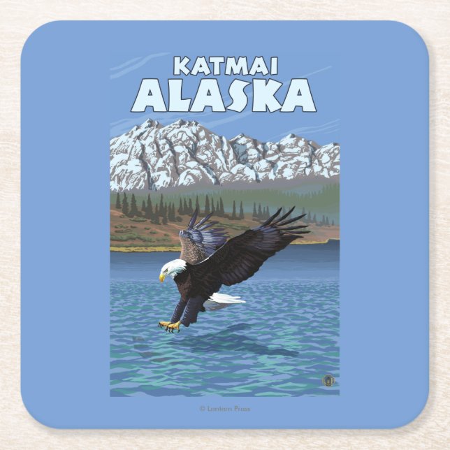 Örndykning - Katmai, Alaska Underlägg Papper Kvadrat (Framsidan)