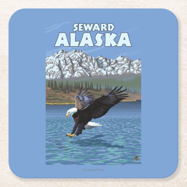 Örndykning - Seward, Alaska Underlägg Papper Kvadrat (Framsidan)
