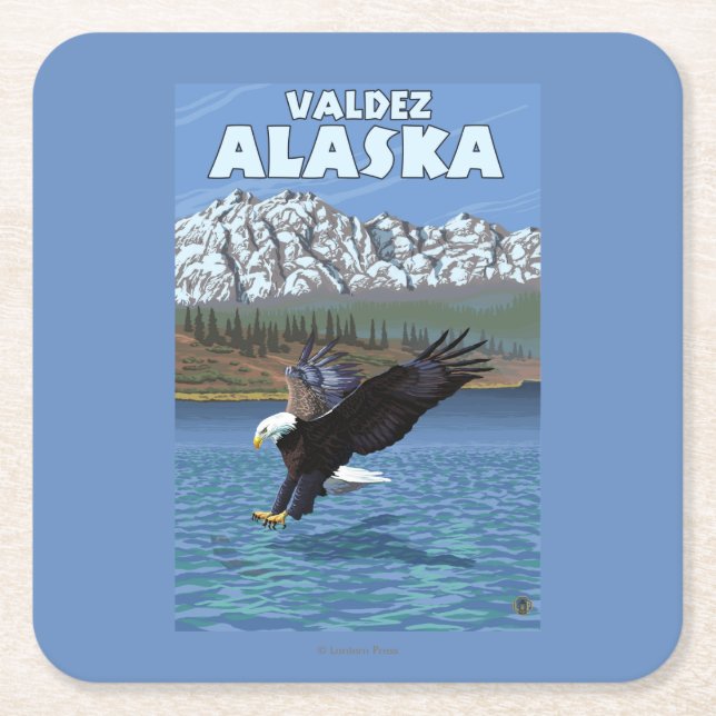 Örndykning - Valdez, Alaska Underlägg Papper Kvadrat (Framsidan)