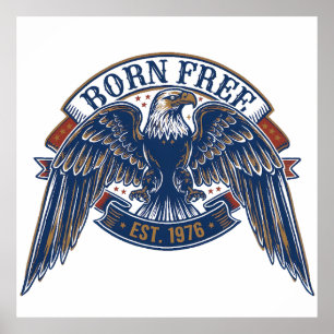 Örnemblem med Born Free-banner, majestätisk örn Poster