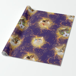 Ornera Blommigt Damask Cute Kattunge - Royal Lila Presentpapper