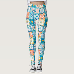 Ornera plattor i blått och orange leggings