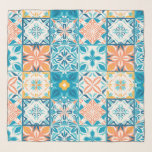 Ornera plattor i blått och orange sjal<br><div class="desc">Handdragna färgplattor,  dekorativ utformning av blommigt,  ornerade plattor</div>