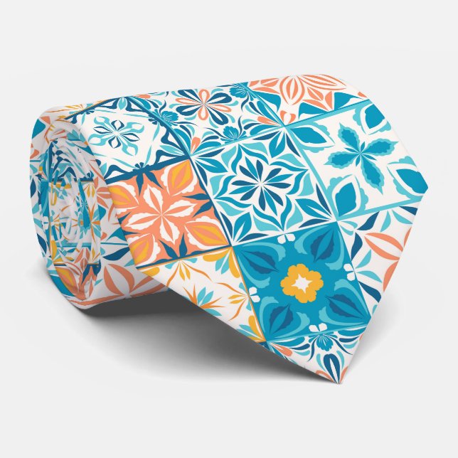 Ornera plattor i blått och orange slips (Rullad)