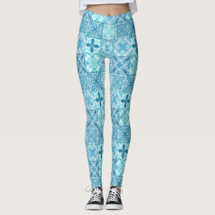Ornera plattor i blått och vitt leggings