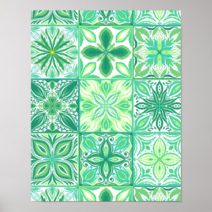 Ornera plattor i grönt och vitt poster