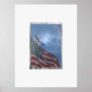 Örnflyg med månen och amerikanska flaggan poster