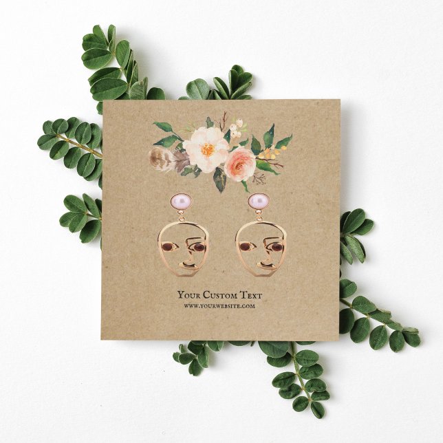 Örning av judiskt Visning-kort ・ Boho Feather-Blom Fyrkantigt Visitkort (Skapare uppladdad)