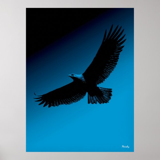 Örnposter – svart silhuett mot blå himmel poster (Framsidan)