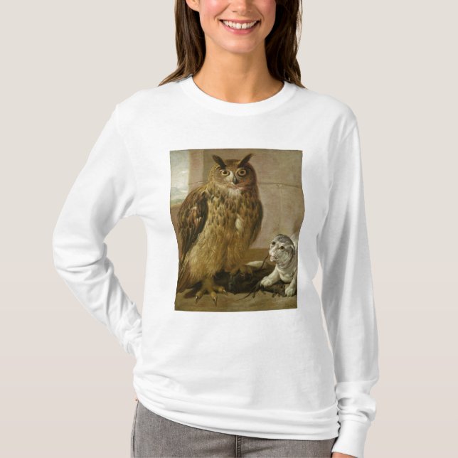Örnuggla och katt med döda råttor t-shirt (Framsida)