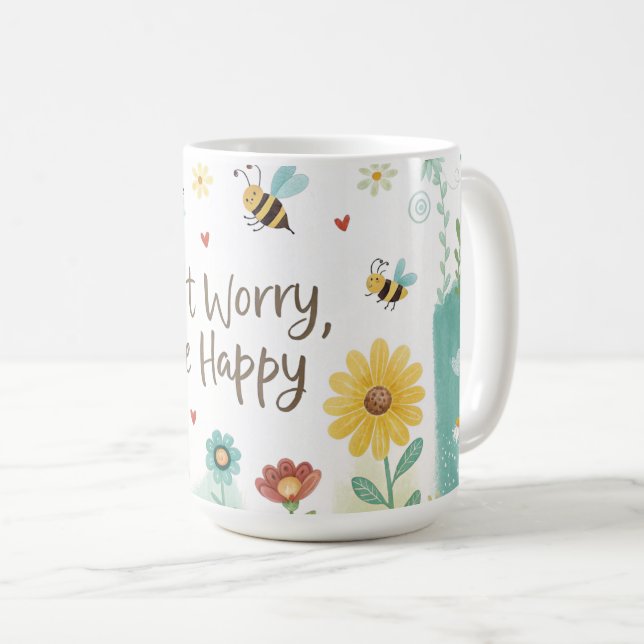 Oroa dig bin lycklig söt bin  kaffemugg (Framsida höger)