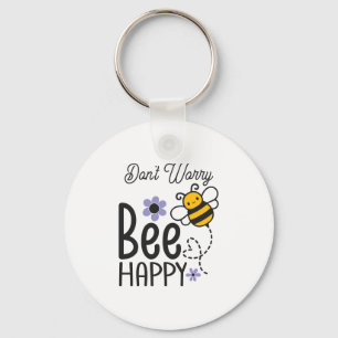 Oroa dig inte Bee Lycklig Blommigt Heart Nyckelring