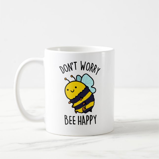 Oroa dig inte Bee Lycklig Funny Bee Pun Kaffemugg (Vänster)