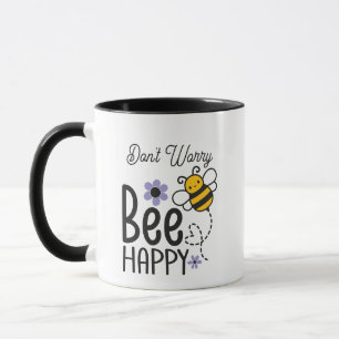 Oroa dig inte Bee Lycklig lila blommor Mugg