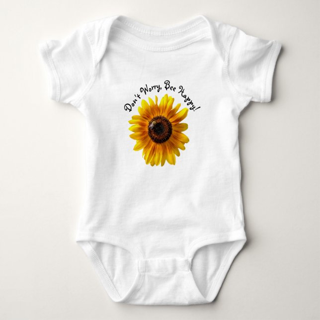 "Oroa dig inte Bee Lycklig" Solros T Shirt (Framsida)