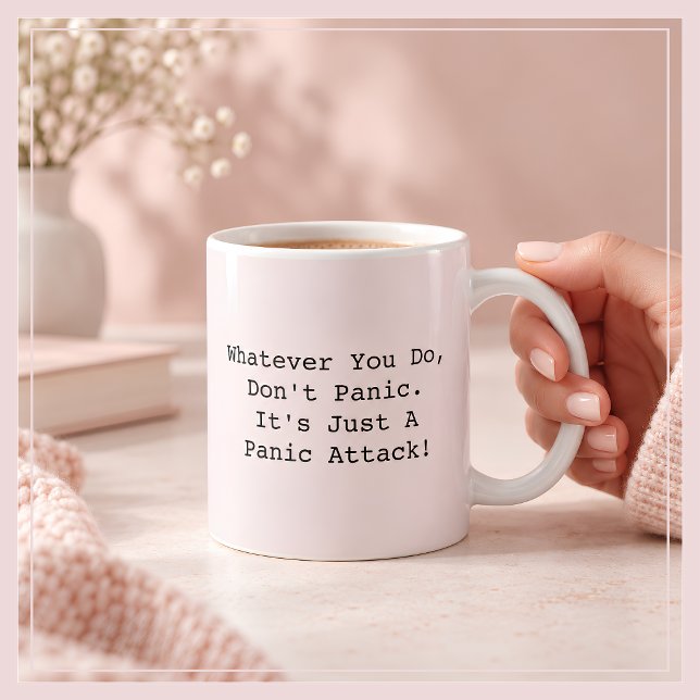 OROA DIG INTE, DET ÄR BARA EN PANIKATTACK! Rosabrä Kaffemugg (A gentle reminder in blush pink, with a message that's easier said than done. Customize with a name.)