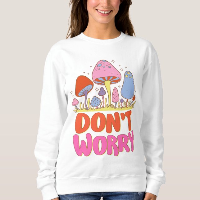 Oroa dig inte - färgfull Kawaii Mushroom T Shirt (Framsida)