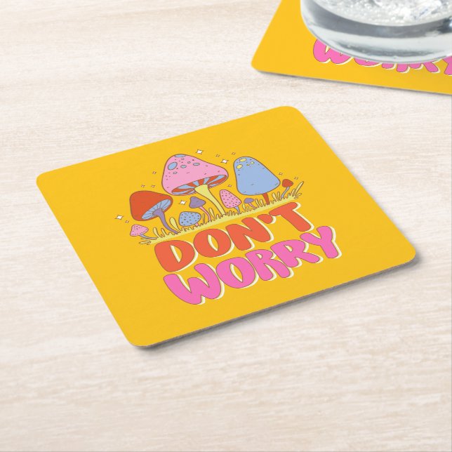 Oroa dig inte - färgfull Kawaii Mushroom Underlägg Papper Kvadrat (Vinklad)