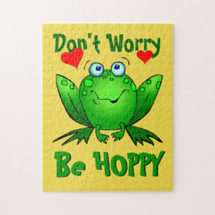 Oroa dig inte för att vara Hoppy Cute Grönt Frog w Pussel