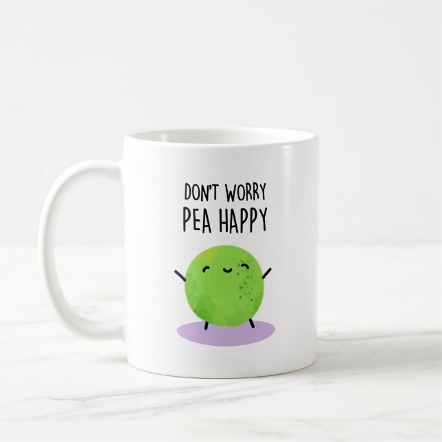 Oroa dig inte Pea Lycklig Funny Pea Pun Kaffemugg (Vänster)