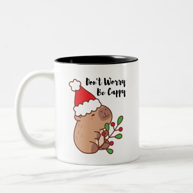 Oroa dig inte, var Cappy - Cute Helgdag Capybara Två-Tonad Mugg (Vänster)