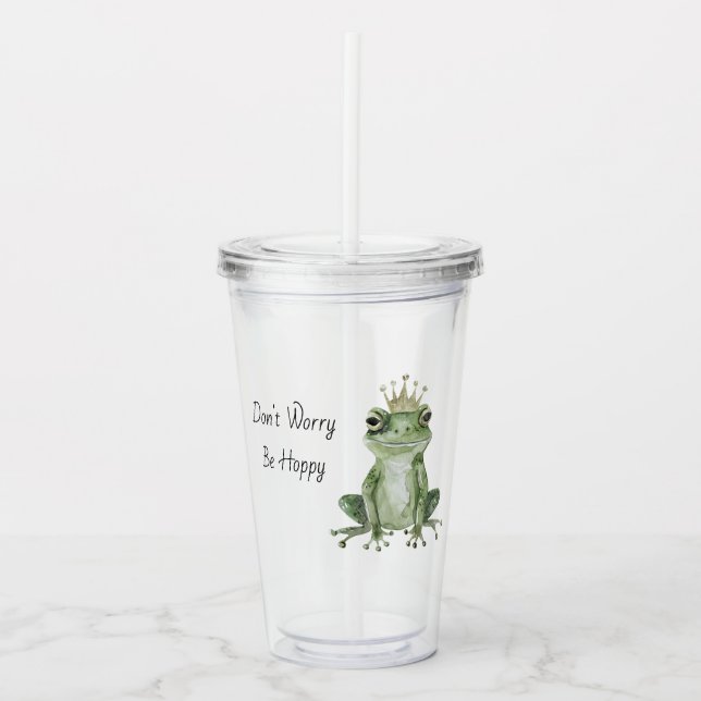 Oroa dig inte, var hoppy groda med krona take away mugg (Framsida)