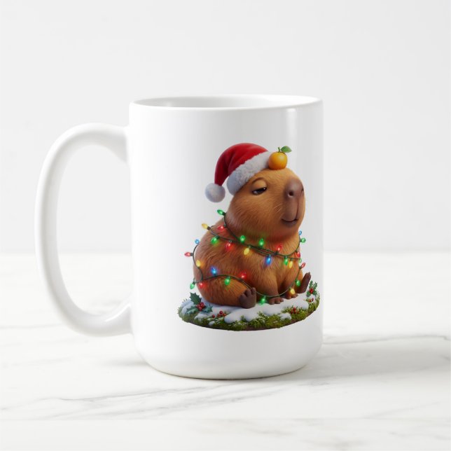 Oroad Capybara i julbelysning Kaffe Mugg (Vänster)