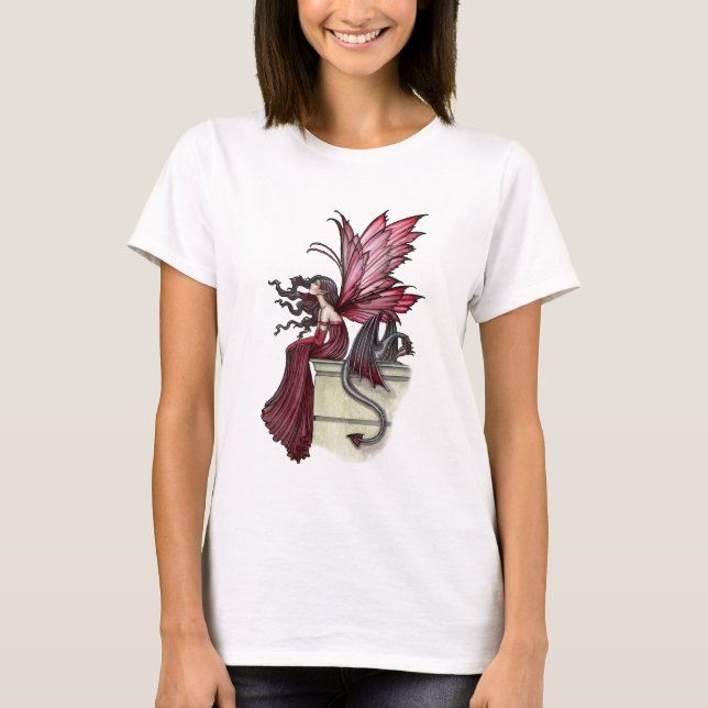 Orolig Ruby Gotisk Röd Älva och Drak Tee Shirt (Framsida)
