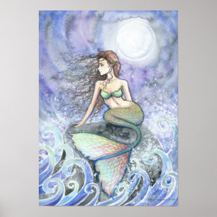 Orolig Tidvatten Havfrus Fantasy Affisch Tryck