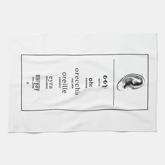 Öron på olika språk kökshandduk (Horisontell)