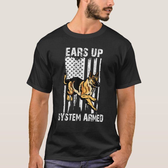 Öron Up System Arde German Shepherd Police Hund T Shirt (Framsida)