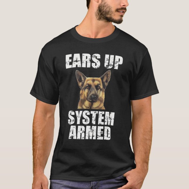 Öron Up System Armed Hund Animal German Shepherd T Shirt (Framsida)