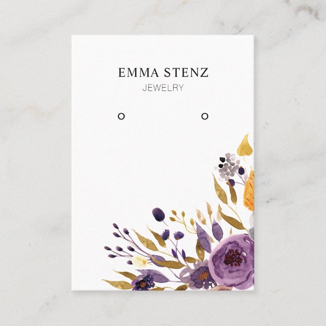 Öronkort för judiska Visningar ・ Lila Blommigt Visitkort (Framsida)