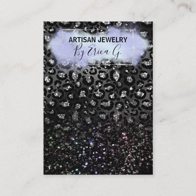 Öronkort för lyxleopard Glitter Silver Visitkort (Framsida)