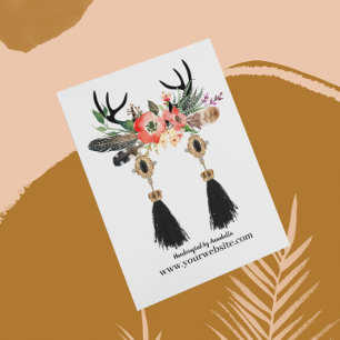 Öronkort för Visning ・ Boho Feather Blommigt Antle Visitkort
