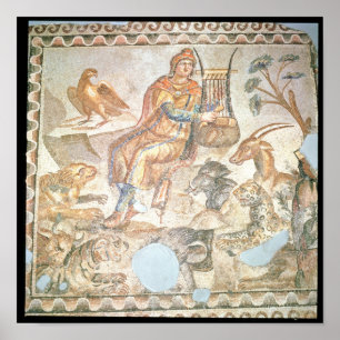 Orpheus leker med djur, romersk mosaik poster