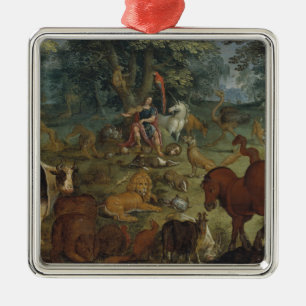 Orpheus som charmar beasterna (olja på panel) julgransprydnad metall