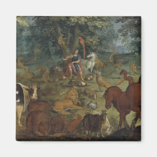 Orpheus som charmar beasterna (olja på panel) magnet