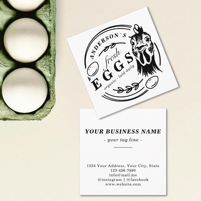 Orsak till Namn-familjens äggodlingsrunda för höns Fyrkantigt Visitkort (Family Name Chicken Egg Farm Round Decorative Square Business Card)