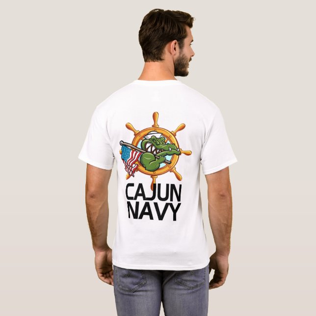 Orsaka marin design på framsidan och baksidan t shirt (Hel baksida)