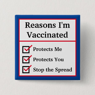 "Orsaker till att jag vaccinerats" (Röd/blå) Anpas Knapp