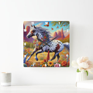 Orsaksdekorativ design för Blommigten Galloping Ho Fyrkantig Klocka