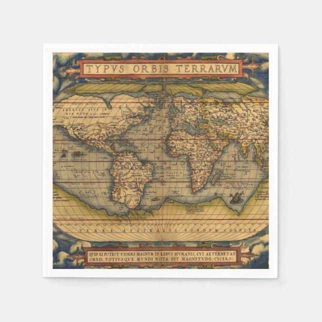 Ortelius 1570 världskarta: Antik kartografi Pappersservett (Framsidan)